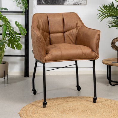Eetkamerstoel op wieltjes Royce eco leer cognac 5