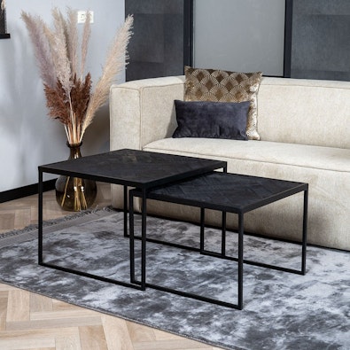 Industriële salontafel Gusto set van 2 teakhout 1