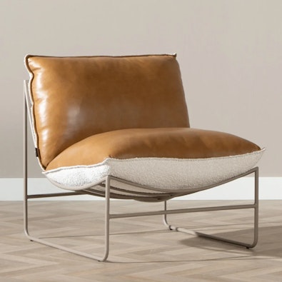 Bronx71 fauteuil maceo cuir bouclette cognac beige